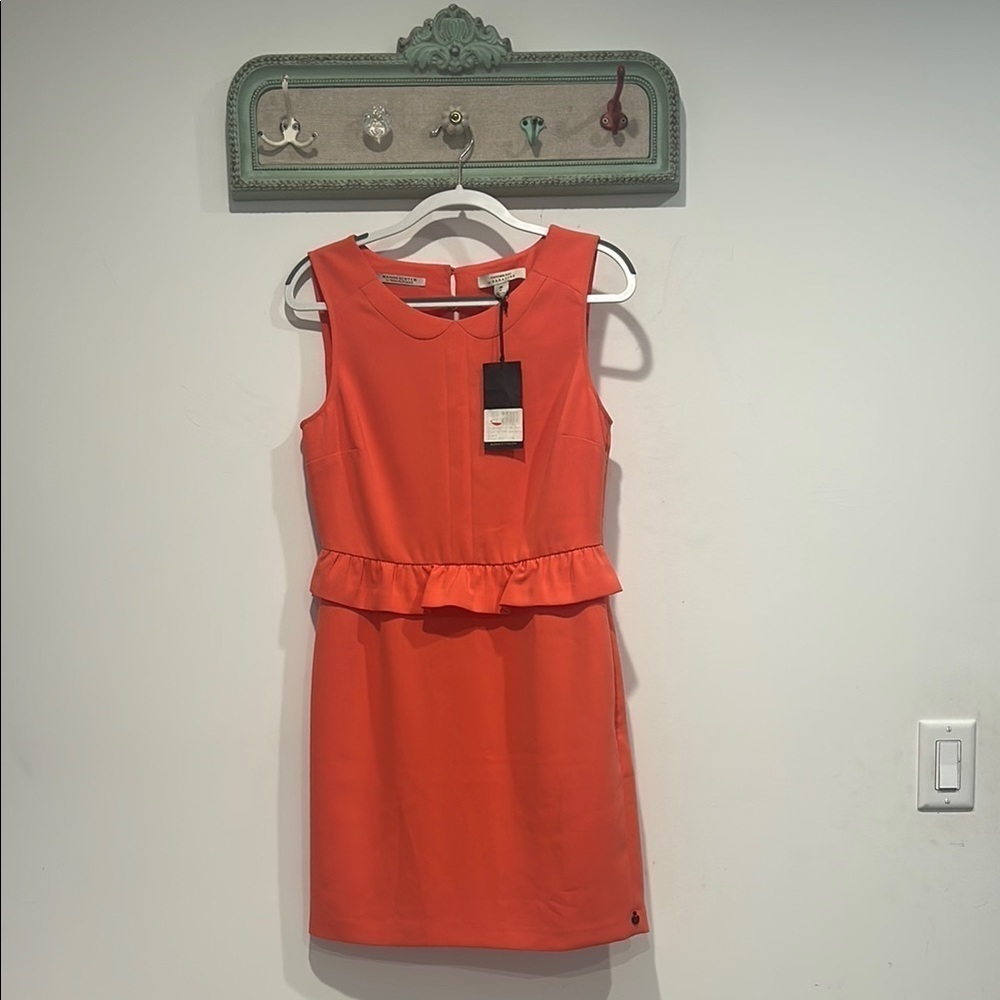 MAISON Scotch coral another day in paradise peplum mini dress medium new